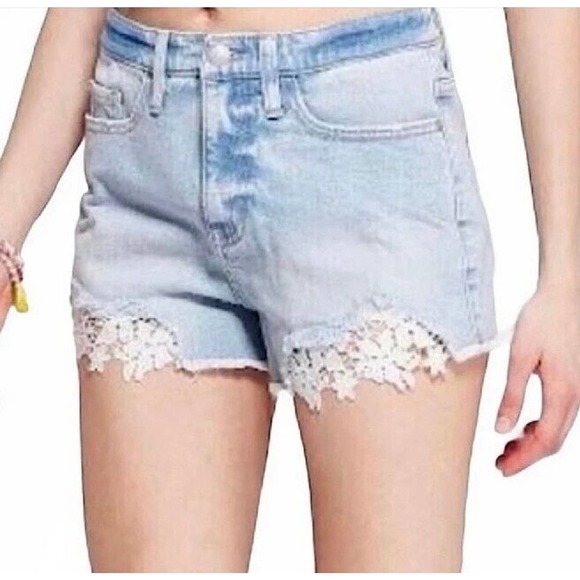wild fable Pants - Wild Fable Light Acid Wash Cottagecore Floral Lace Jean Shorts Jorts Sz 12